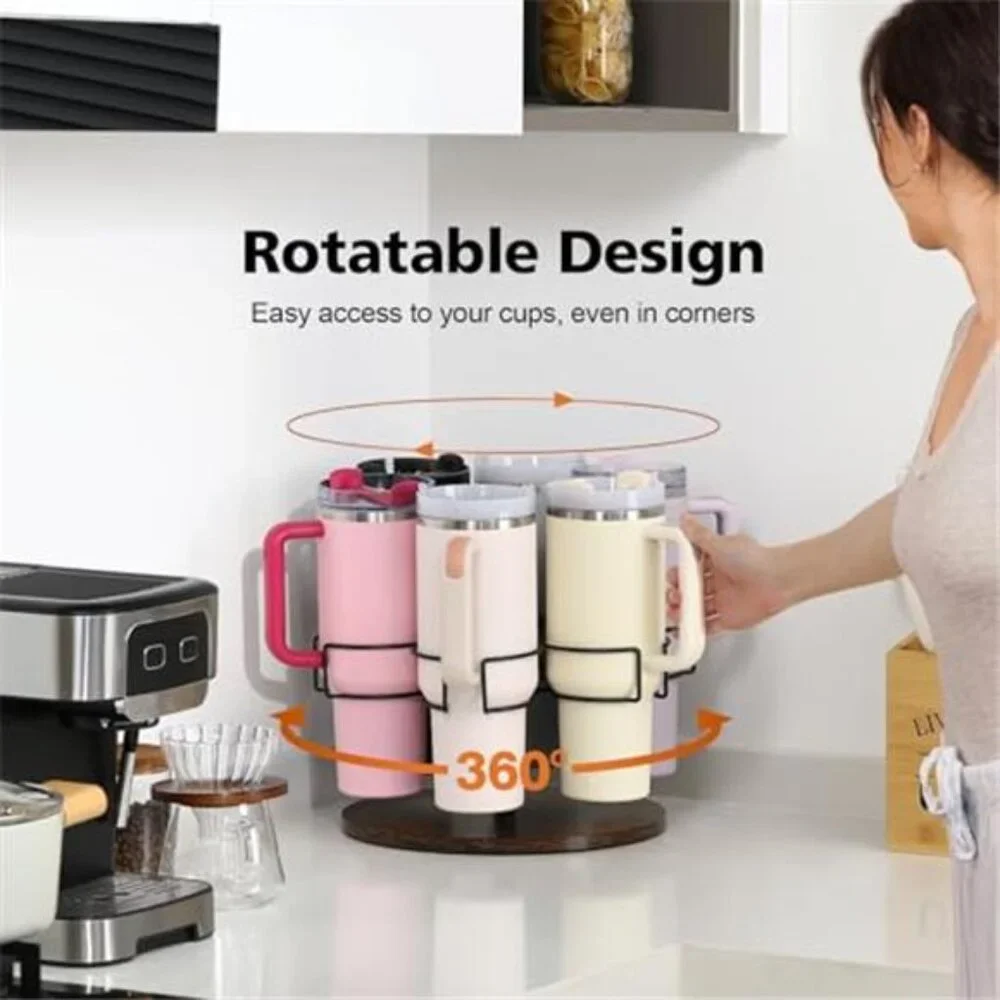 Rotating Tumbler Organizer 6 Cup Holder Stand 40oz Bottle Storage Rack